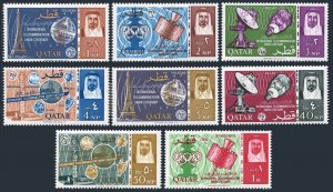 Qatar 61-68, MNH. Mi 61-68, Bl.1A. ITU-100,1965. Tokyo Olympic Games, Satellites