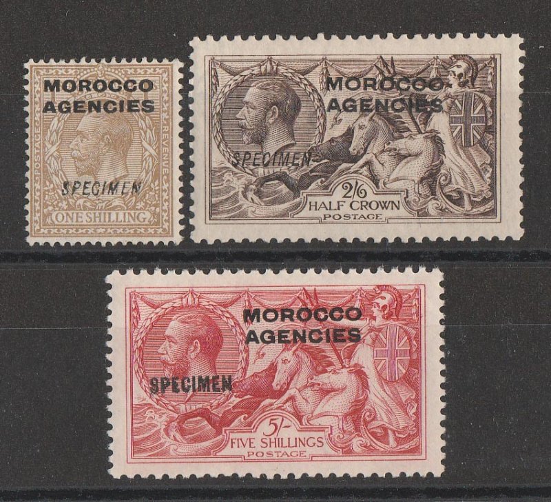 MOROCCO AGENCIES : 1914 KGV Seahorses set, SPECIMEN, wmk simple cypher.