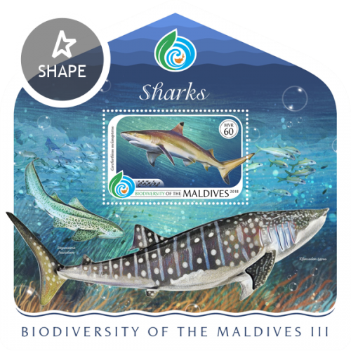 MALDIVES - 2018 - Biodiversity of Maldives III - Sharks - Perf Souv Sheet - MNH