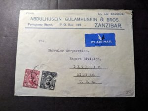 British Zanzibar Airmail Cover to Detroit MI UA Chrysler Corp Export Division