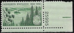 US Plate single MNH #1106 Minnesota Statehood.  1958.