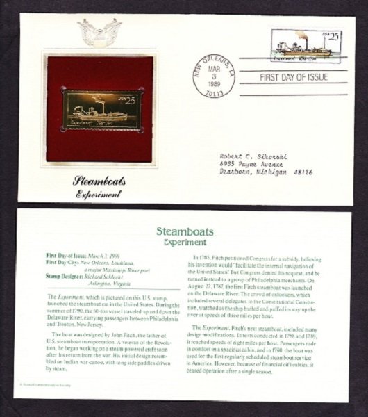 2405 Steamboat Experiment Golden Replica FDC - see description