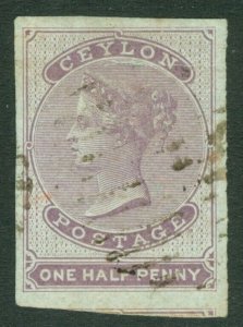 SG 16 Ceylon 1857-64. ½d reddish-lilac, blued paper. Very fine used. 4 large...