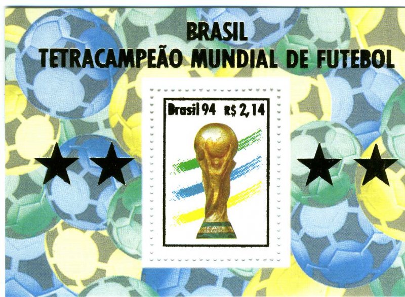 Brazil 1994 FOOTBALL FIFA WORLD CUP Gold Ovpt s/s Perforated Mint (NH)