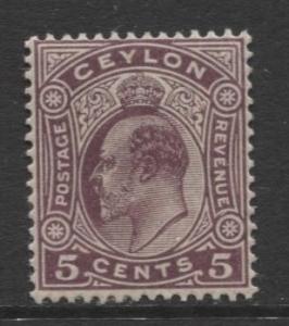 CEYLON -Scott 197- KEVII - Definitive- 1908- Wmk 3 - MNH -Single 5c Stamp