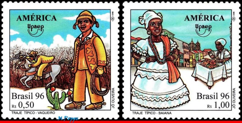 2604-05 BRAZIL 1996 TRADITIONAL COSTUMES, UPAEP,  HORSE, MI# 2725-26, MNH