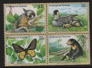 United Nations, 733a  MNH BLOCK OF 4,  ENDANGERED SPECIES