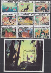 GRENADINES Sc # 411-20 MNH CPL SET & S/S of DISNEY'S BAMBI