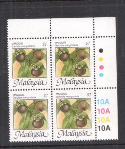 Malaysia SG 347b plate block of 4 MNH (4det)