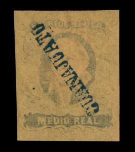 MEXICO 1861  Hidalgo ½r black, buff -GUANAJUATO- dist. ovpt Scott # 6 mint MH XF