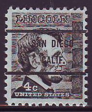 San Diego CA, 1282-71 Bureau Precancel, 4¢ Lincoln