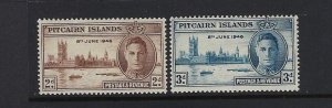 PITCAIRN ISLANDS-SCOTT #9-10 GEORGE VI 1946 PEACE ISSUE MINT  NEVER HINGED