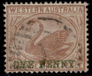 AUSTRALIA - Western Australia QV SG107, 1d on 3d pale brown, FINE USED. Cat £10.