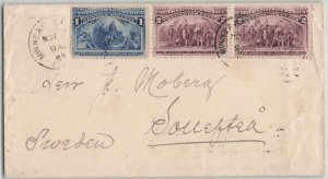 United States 1893 1c + 2x2c Columbian Cover Minneapolis to Solleftea Sweden