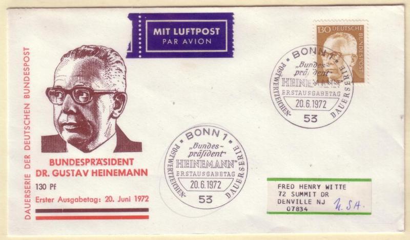 Germany FDC Sc. # 1031 Pres. Heinemann L78