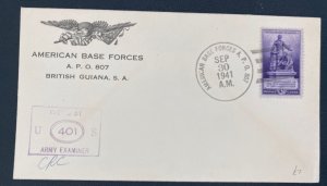 1941 USA Army Base Force In British Guiana  807 Censored Cover