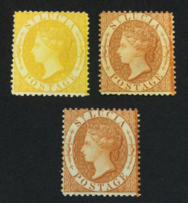 MOMEN: ST LUCIA SG #16x,18a,18x P14 1964-76 CROWN CC MINT OG H £500 LOT #60942