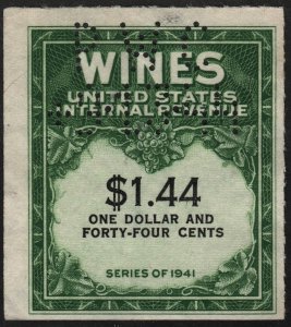 RE147 $1.44 Wine Revenue Stamp (1942) Perfin