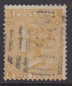 SG 98 9d straw, watermark emblems. Fine used with a ‘446’ (Liverpool) numeral...