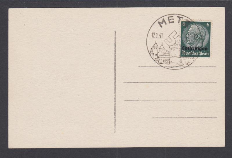 Lorraine Sc N46 on 1941 Metz Post Card, unaddressed with commemorative cancel