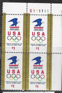 US#2539  $1.00 Eagel, Olympic Rings plate block of 4  (MNH) CV  $10.00