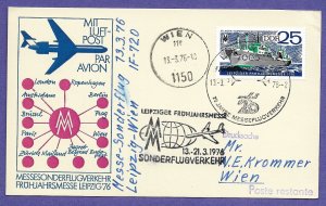 INTERFLUG - DDR,   LEIPZIG / VIENNA 1976, AIRMAIL EVENT POSTAL CARD.