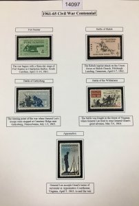 MOMEN: US STAMPS 1961-1965 CIVIL WAR CENTENNIAL MINT OG NH COLLECTION LOT #14097