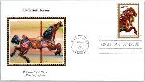 U.S. FIRST DAY COVER CAROUSEL HORSES (#4) ON COLORANO SILK CACHET 1995