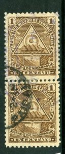 Nicaragua 1898 Seebeck Coat of Arms 1¢ UnwmkPair  New Orleans Cancel B611