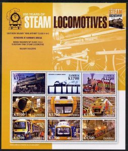 ZAMBIA - 2004 - Steam Locos, 200 Years - Perf 9v Sheet - Mint Never Hinged