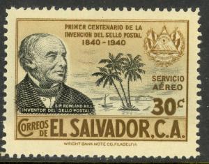 EL SALVADOR 1940 30c ROLAND HILL Stamp Anniv Airmail Issue Sc C69 MNH