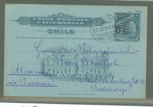 Chile  1912 6c on 3c dark grey on grey blue Santiago to Germany, long message