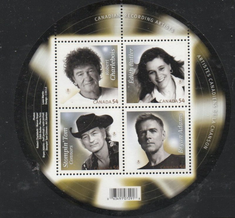 Canada Sc 2333 2009 Popular Singers stamp sheet mint NH