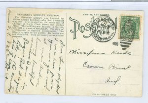 US 357 Bluish green issue of 1909, heavy cancelled circled Rogers per Chicago stamp.  Super picture of Newberry Library of Chica