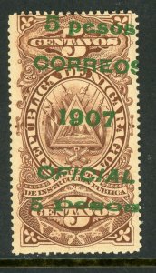 Nicaragua 1907 5 Peso/5¢ Education Official Scott O186 Mint O80