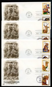 US 2390-93,2976-79 Carousel Animals UA set 4 Artcraft cachet dual FDC combo