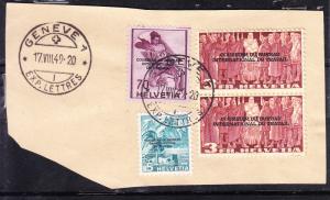 SWITZERLAND 1949 Zum. Nos. BIT 64, 74,& 81(2) Used on Piece VF