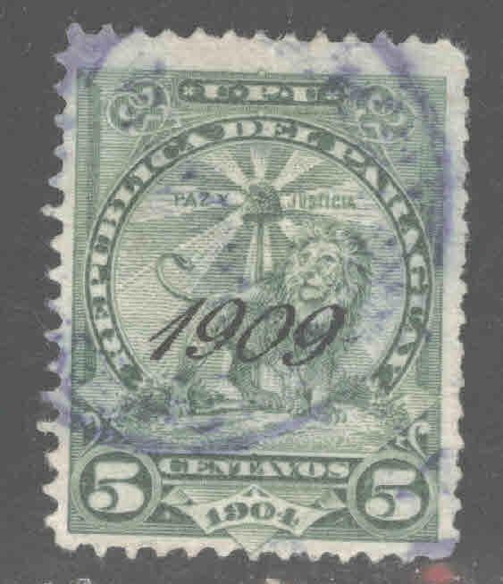 Paraguay Scott 183 Used 1909 Overprint Sentinel Lion