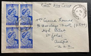 1949 St Johns Antigua First Day cover To Canada King George Royal Silver Weeding