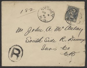 1898 Registered Cover, #44 8c SQ, Sydney NS to SS River Dennis, RPOs