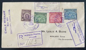 1930 Colon Canal Zone Panama First Flight Airmail Cover To Brownsville 80 Flown