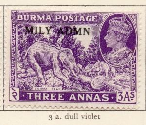 Burma 1945 Early Issue Fine Mint Hinged 3a. Optd 207617