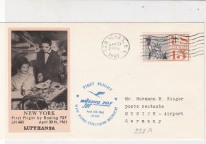 United States 1961 1st Flight Boeing707 Jet NY-Cologne-Munich Stamps Cover 25905