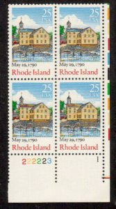 1990 Rhode Island Constitution Plate Block of 4 25c Stamps, Sc# 2348, MNH, OG