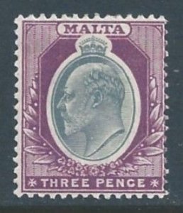 Malta #25 MH 3p King Edward VII - Wmk. 2