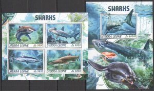 HM1496 2018 SIERRA LEONE SHARKS MARINE LIFE FAUNA #9639-2+BL1456 MNH