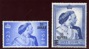 Oman 1948 KGVI Silver Wedding set complete superb MNH. SG 25-26. Sc 25-26.