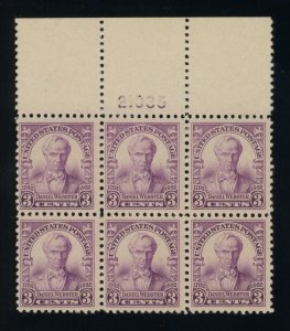 US Stamp #725 Daniel Webster 3c - Plate Block of 6 - MNH - CV $20.00