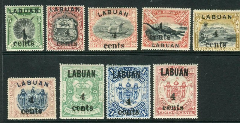 LABUAN-1904 A mounted mint SURCHARGE set Sg 129-137