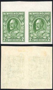 NEWFOUNDLAND SG223a 1932 2c green King George V IMPERF Pair M/M